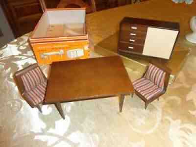 VINTAGE MATTEL BARBIE MID CENTURY MODERN TABLE CHAIRS BUFFET WOOD FURNITURE BOX