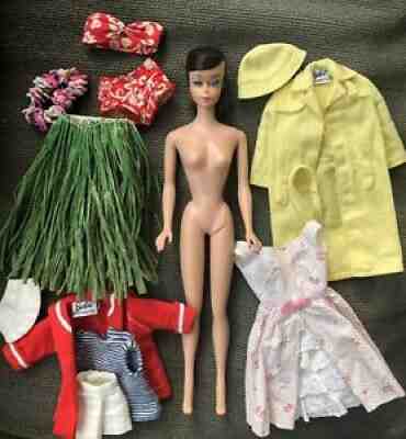 Vintage Brunette Swirl Ponytail Barbie Lot with outfits 1964