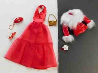 Vintage Barbie Outfit Sears Exclusive Red Gown Fur From 1974 m649