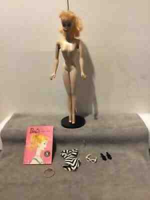 Vintage Barbie Ponytail # 3 Original #850 BLONDE 1960 Stand And Accessories NR