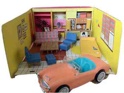Vintage barbie dolls, outfits, clothes, dream house, cases and sportscar
