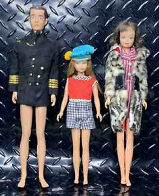 Vintage Barbie 1965 Brownette Bendable Leg Midge, 1963 Skipper and Ken Lot of 3