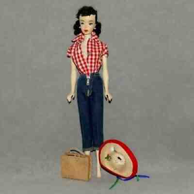 Barbie 1960s Doll #3 BRAIDED Brunette PICNIC SET RANA'S VARIETY STORE USA SELLER