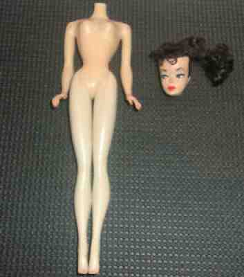 Vtg Mattel Brunette Ponytail BARBIE Doll Hair Japan 1958 Handpainted White Iris