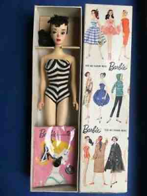 Vintage Barbie #3 Brunette All Original w/ Box Neck Liner Hoop Earrings + lot