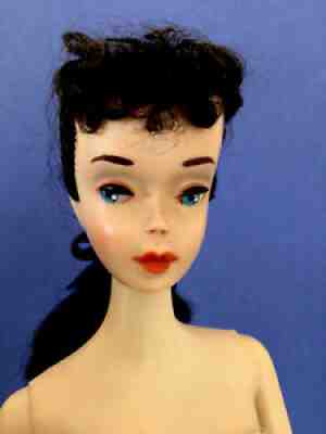 Vintage #3 Brunette Ponytail Barbie. Brown Eyeliner. In Box With Stand