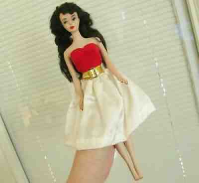 VINTAGE BRUNETTE PONYTAIL BARBIE #3 RED FLARE SILKEN FLAME OUTFIT