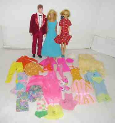 VINTAGE SUNSET MALIBU BARBIE FRANCIE  BUSY KEN W/CLOTHES