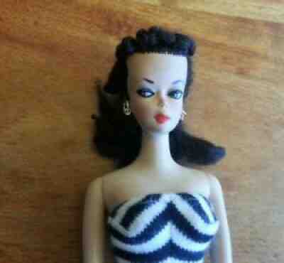 Original Vintage Number 1 Ponytail Barbie w stand Brunette 1959 Japan foot mk