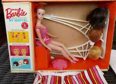 VINTAGE MISS BARBIE SWING SET with BOX, DOLL, & LAWN SWING