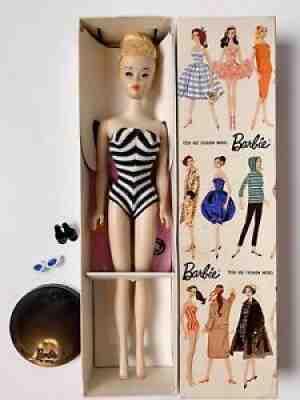 VTG #3 Blond Ponytail Barbie W/ Factory Updo! Solid Body, Box, Stand, Minty!