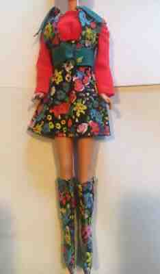 VINTAGE BARBIE 1972 Poodle Doodles Dress With Jacket & Boots Outfit # 1061