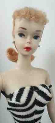 Vintage Number 3 blonde ponytail Barbie doll brown eye shadow with box and stand