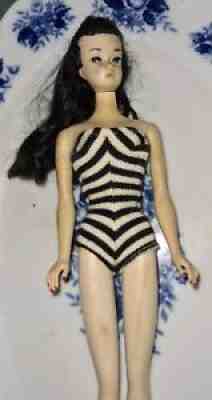 Barbie Doll 1960 Ponytail #3 Brunette with blue eyeliner trimmed front bangs