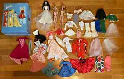 Lot of Vintage 1950-60s BARBIE Retro Dolls (1958) Clothing Accessories & Case