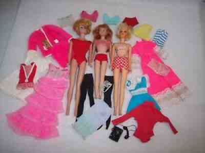 Vintage Barbie, Francie, Skipper ~ 3 Dolls, Clothing, Accessories Lot ~ TLC