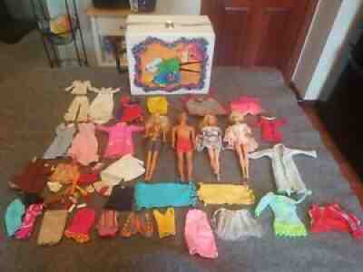 Lot of Vintage The World of Barbie Doll Trunk w/ Dolls(1966), Clothes, Ken(1968)