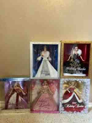 Holiday Barbie set 2003, 2005, 2006, 2007, 2009
