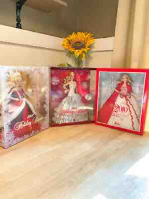 2000s Holiday Caucasian Barbie 3-Doll Lot 2007, 2008 and 2010 New in Box