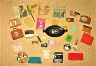 VINTAGE BARBIE ACCESSORIES TELEPHONE KETTLE PURSE BLACK TYPEWRITER TLC LOT!