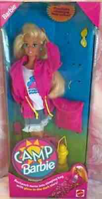 1993 Camp Barbie Doll Glow in Dark Sleeping Bag Sunlight Changes Hair Color NRFB