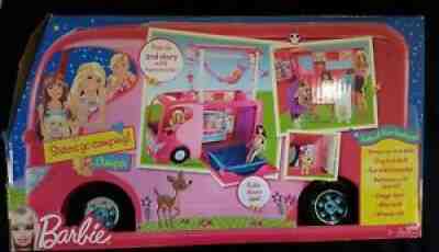 BARBIE Sisters Go Camping Pop Up Pink Camper RV Van Mattel