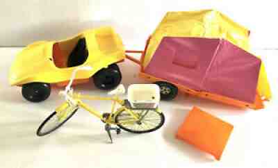 Vintage 1972 Barbie Goin Camping Dune Buggy/Pop Up Camper & Bicycle**As Is**