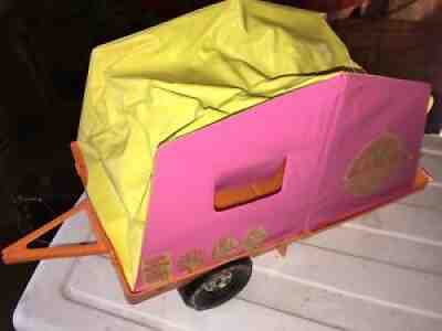 Vintage Mattel 1972 Barbie Pop-Up Camper Yellow Tent Orange Trailer ( See Pics)