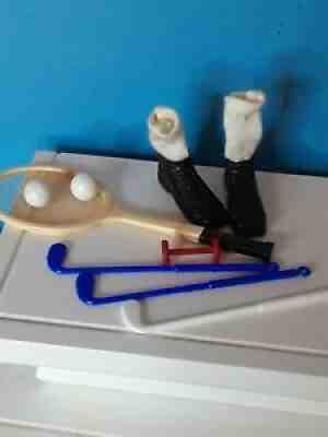 Vintage Barbie KEN DOLL Sport Accessories Golf Clubs Tennis Racket Shoes Socks