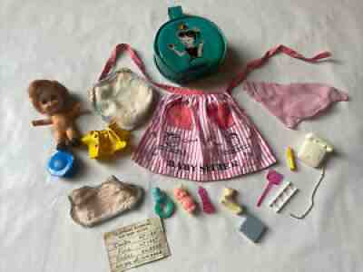VTG 1963-1964 Mattel Barbie Doll Outfit # 953 Baby Sits Apron And More!