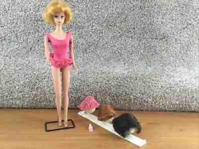 1958-1964 RARE Mattel MISS BARBIE Blinking Original PINK GOLD Swim Suit - CAP