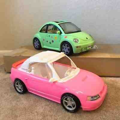 1999 Pink Barbie Ford Mustang Convertible + 2000 Mattel Barbie Volkswagen Beetle