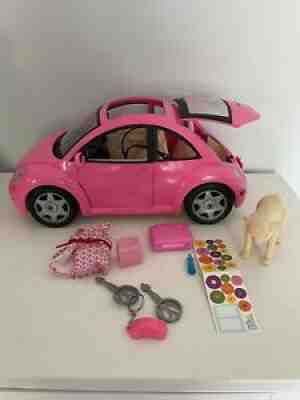 Mattel Barbie VW Beetle Car Volkswagen Hot Pink Keys Stickers Suitcase Lot