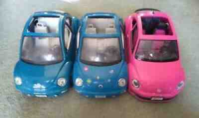 Three Mattel Barbie VW Volkswagon Beetles blue and pink