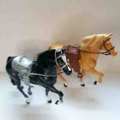 2) Vintage 1980s Barbie Horses Mattel DALLAS & MIDNIGHT HORSES With Saddles Used