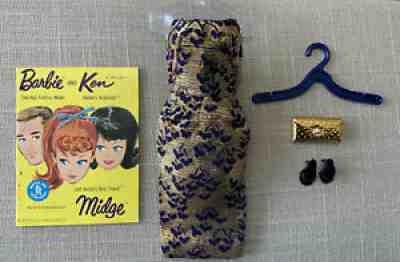 Vintage BARBIE Fashion 1963 PAK LAME SHEATH DRESS - Gold & Navy Shoes VGC