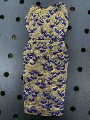 VINTAGE 1963 MATTEL BARBIE FASHION PAK HTF BLUE AND GOLD LAME SHEATH DRESS**WOW!