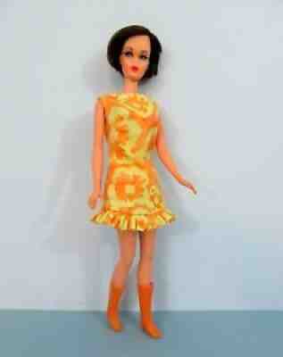 Vintage 1966 Barbie BRUNETTE TNT HAIR FAIR Rooted Lashes w BOOTS OOAK SUN SHINER