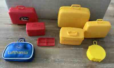 Vintage BARBIE Red & Yellow Luggage Set Lufthansa Flight Bag Samsonite