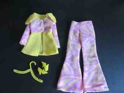 Vintage 70's Barbie Doll Outfit YELLOW PINK PURPLE Paisley Shirt & Bell Bottoms