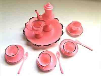 Vintage Barbie Size Pink Plastic TEA SET Dishes Accessories Clone Hong Kong