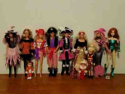 Lot of 11 Mattel Dolls Ken Barbie Kelly Sister Holloween / Christmas theme