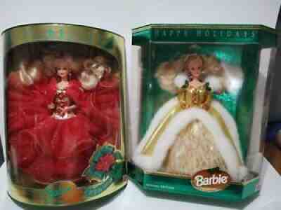 Lot of 2 Happy Holidays 1993 and 1994, Special Edition Barbie Dolls. New. NRFB.