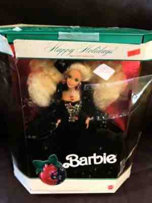 VINTAGE 1991 Happy Holidays Barbie Doll Blonde Green Dress Mattel NIB CHRISTMAS