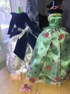 Barbie Lot Genuine Long Sparkle Dress 2 Dresses Holiday Christmas Evening Gown