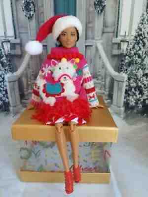 HANDMADE FOR DOLL UGLY CHRISTMAS LLAMA SWEATER CANDY CANE SKIRT CLOTHES