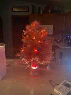 Vintage 2002 BARBIE Doll Pink TWINKLE LIGHT CHRISTMAS TREE Fiber Optic Avon 2ft!
