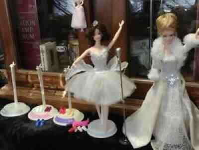 Barbie doll lot/ Porcelain Sugar Plum Xmas , Swan/Holiday/ + shoes stands mic