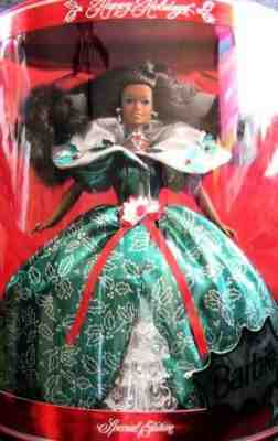 Mattel HAPPY HOLIDAYS 1995 BARBIE DOLL Christmas Green Dress NEW in Open Box