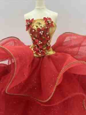 Vtg 1993 Mattel Happy Holidays Barbie Replacement Poinsettia Red Dress Only